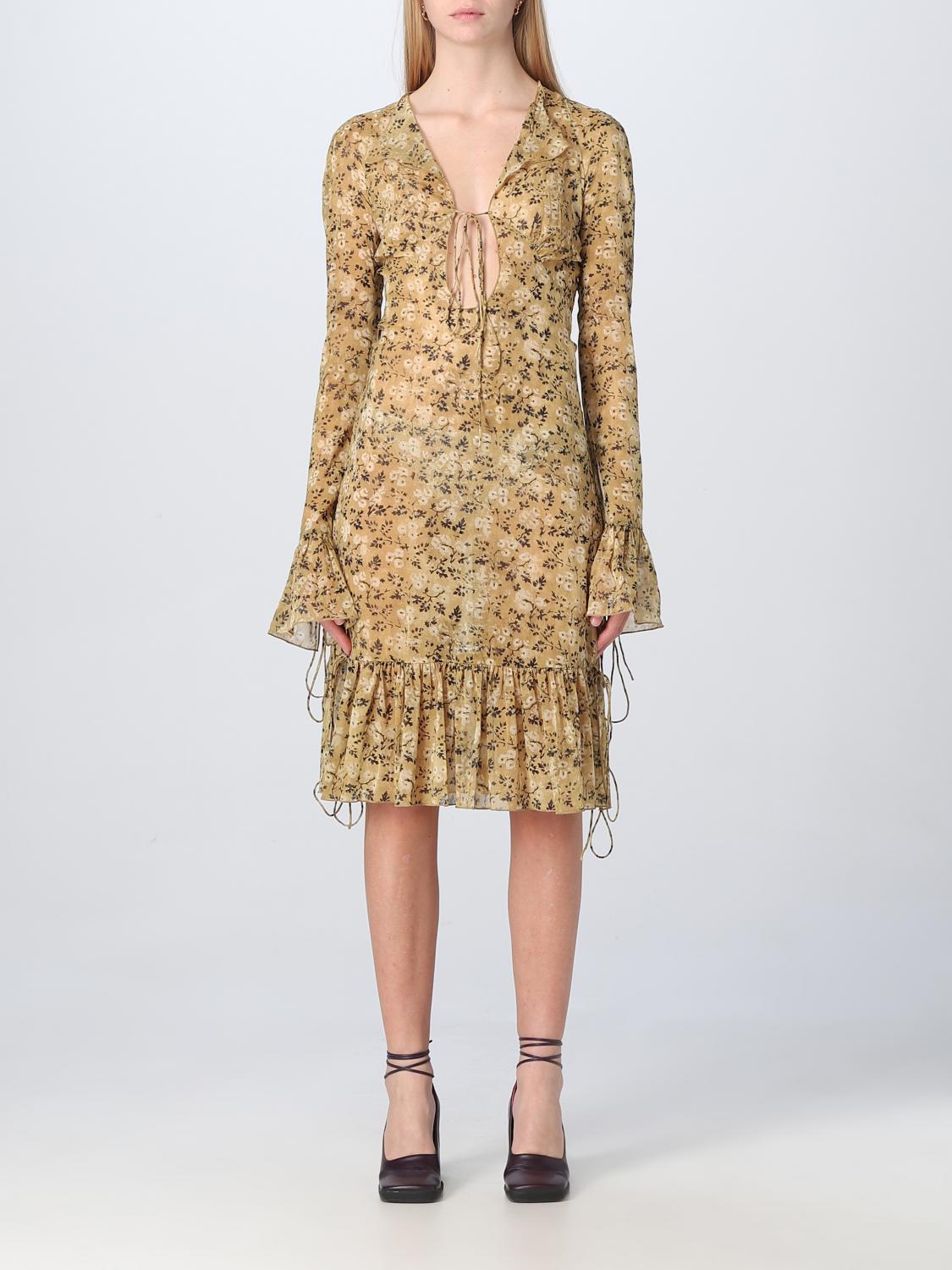 Knwls Silk Monoprint Dress In Yellow