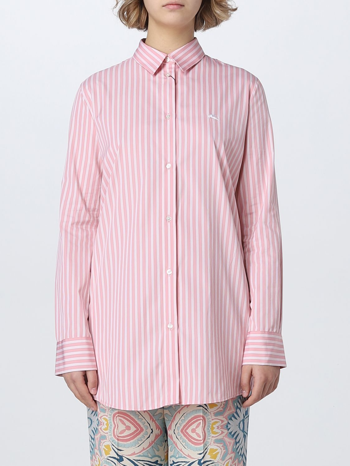 Shop Etro Striped Shirt In Cotton In Pink