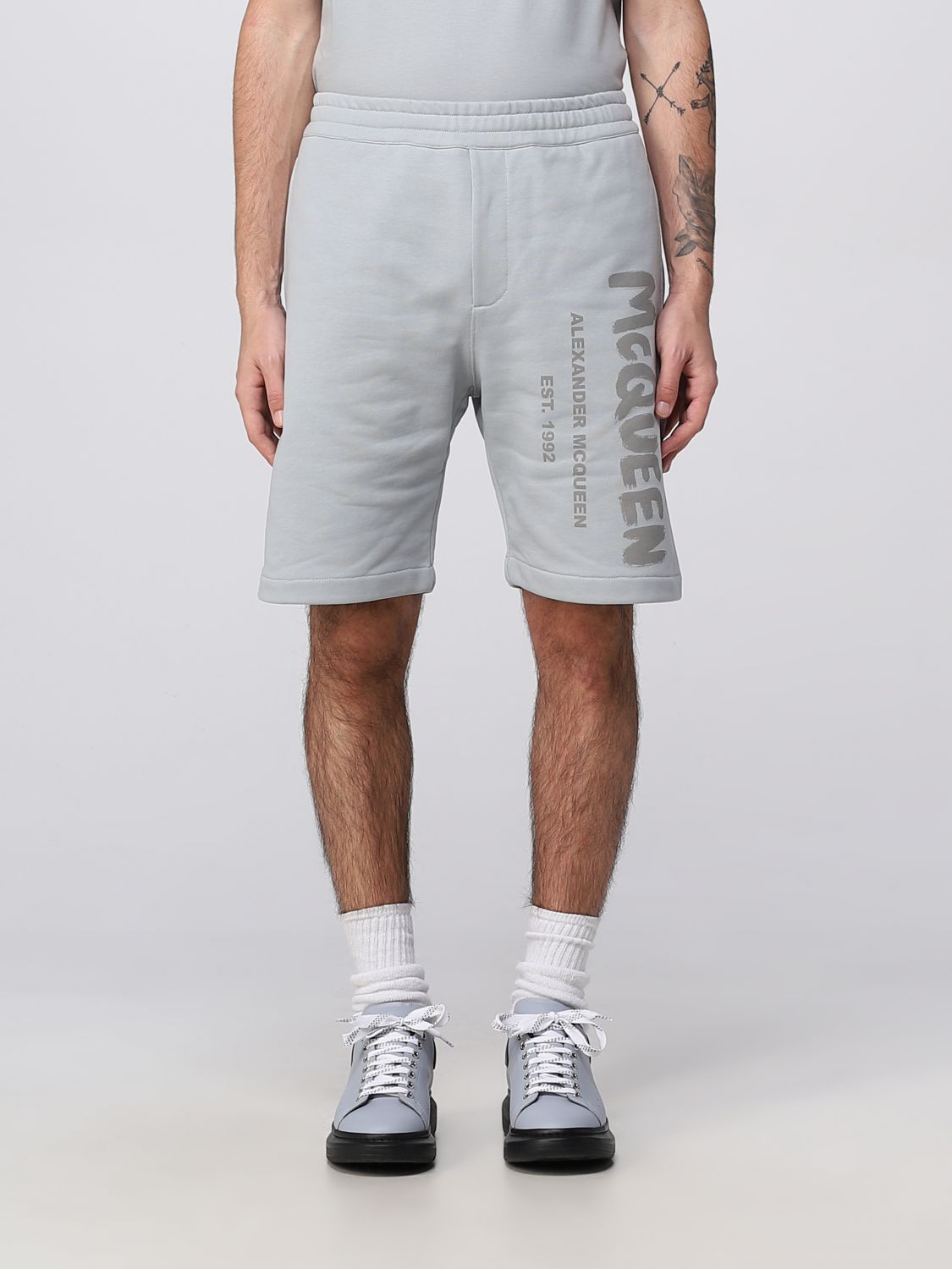 Shop Alexander Mcqueen Shorts In Cotton In Grey