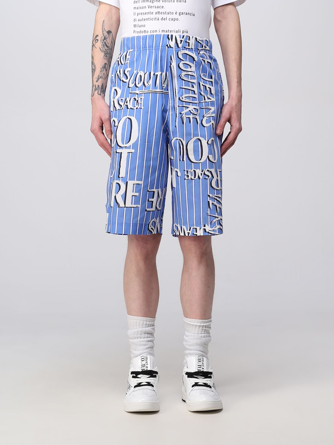 VERSACE JEANS COUTURE SHORTS IN PRINTED COTTON,D87638009