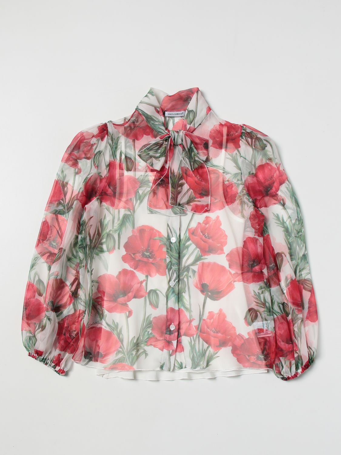 Dolce & Gabbana Kids' Silk Shirt With Floral Print In Multicolor