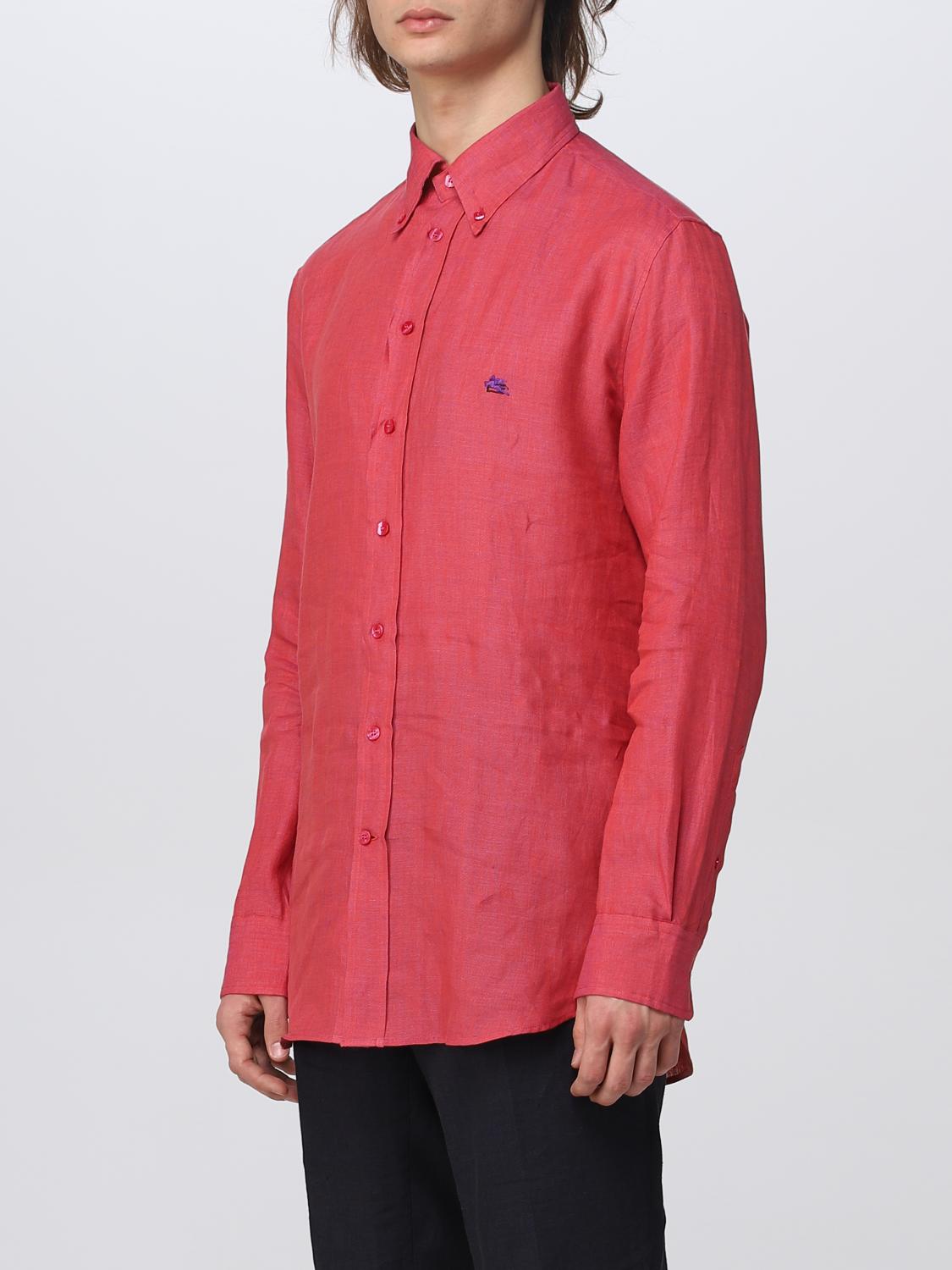 Camicia Etro: Camicia Etro in lino con logo Pegaso ricamato ciclamino 4
