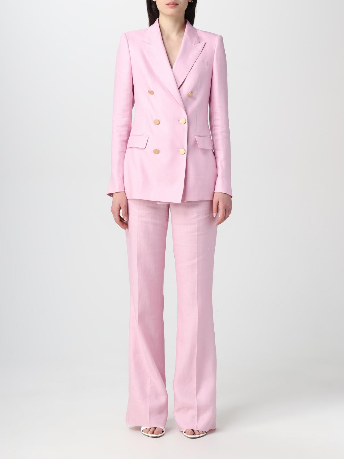 Tagliatore Cotton And Linen Blend Suit With Peak Lapels In Pink