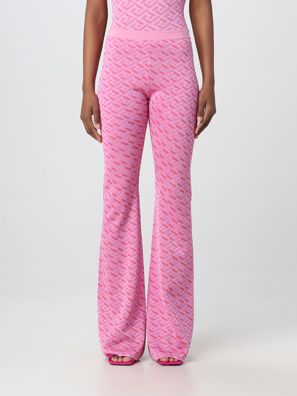 Shop Versace Trousers In Silk Blend In Pink
