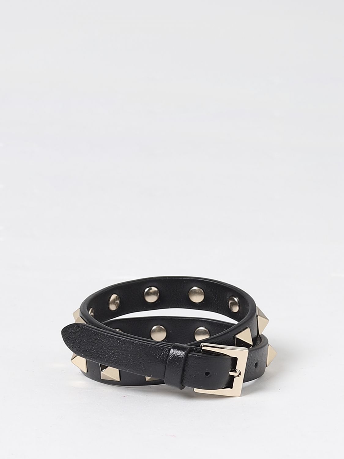 Valentino Rockstud Double-Strap Leather Bracelet Black