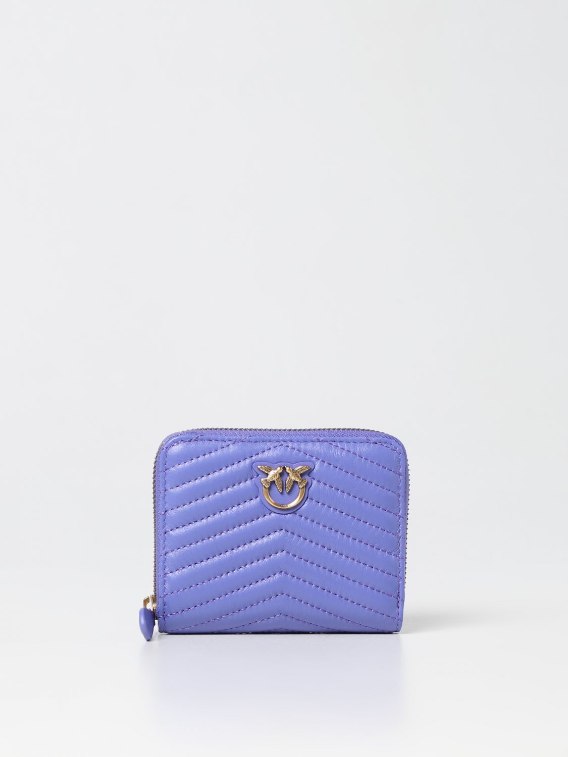 Pinko Logo Plaque Quilted Zipped Wallet In Violet