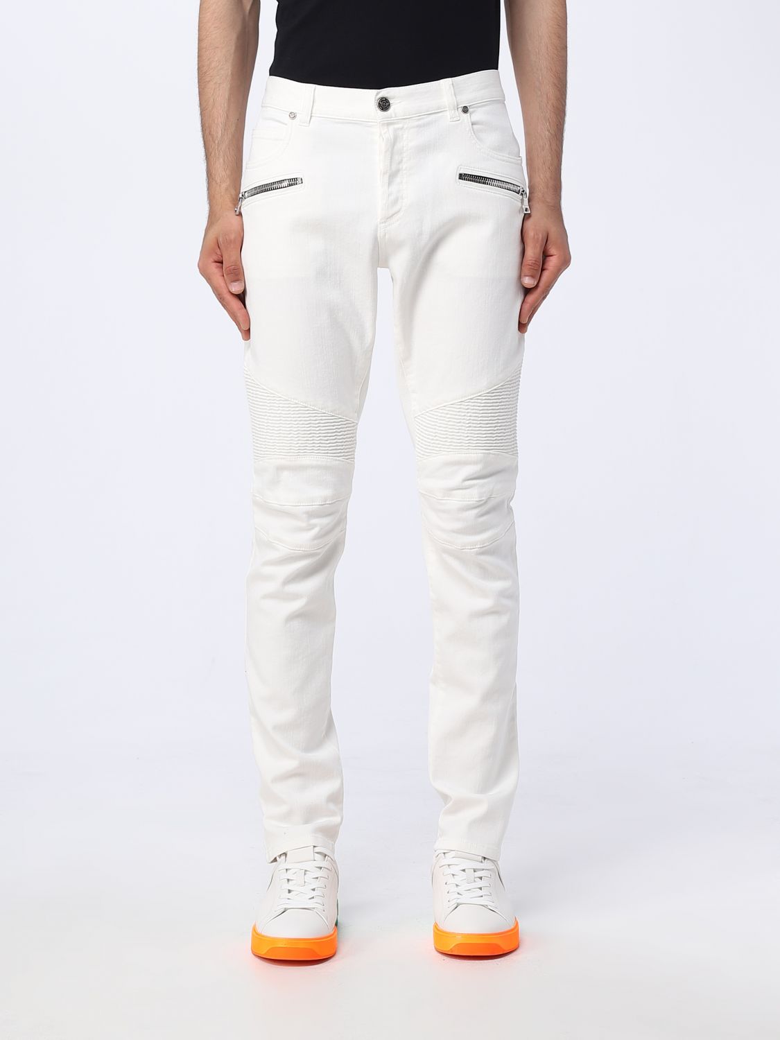 BALMAIN: jeans for man - White | Balmain jeans AH1MG005DB69 online at ...