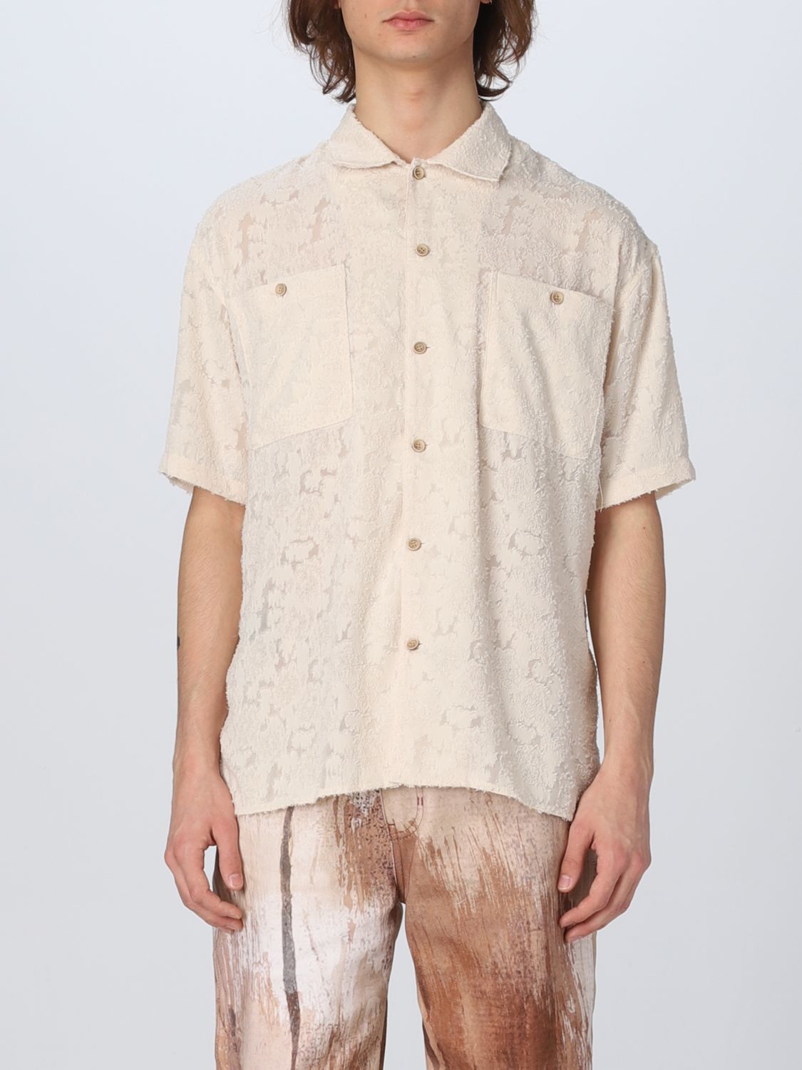Andersson Bell Patterned-jacquard Short-sleeve Shirt In Beige