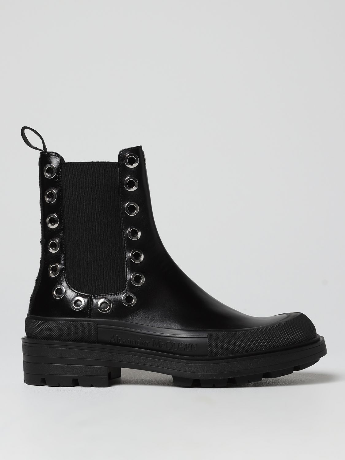 Shop Alexander Mcqueen Ankle Boots In Leather And Fabric In Black