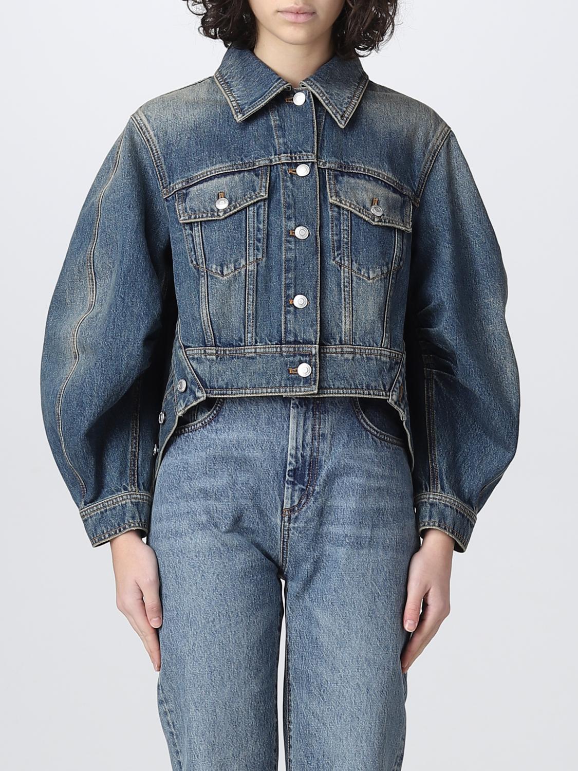 Alexander Mcqueen Cotton Denim Jacket W/voluminous Sleeves In Blue