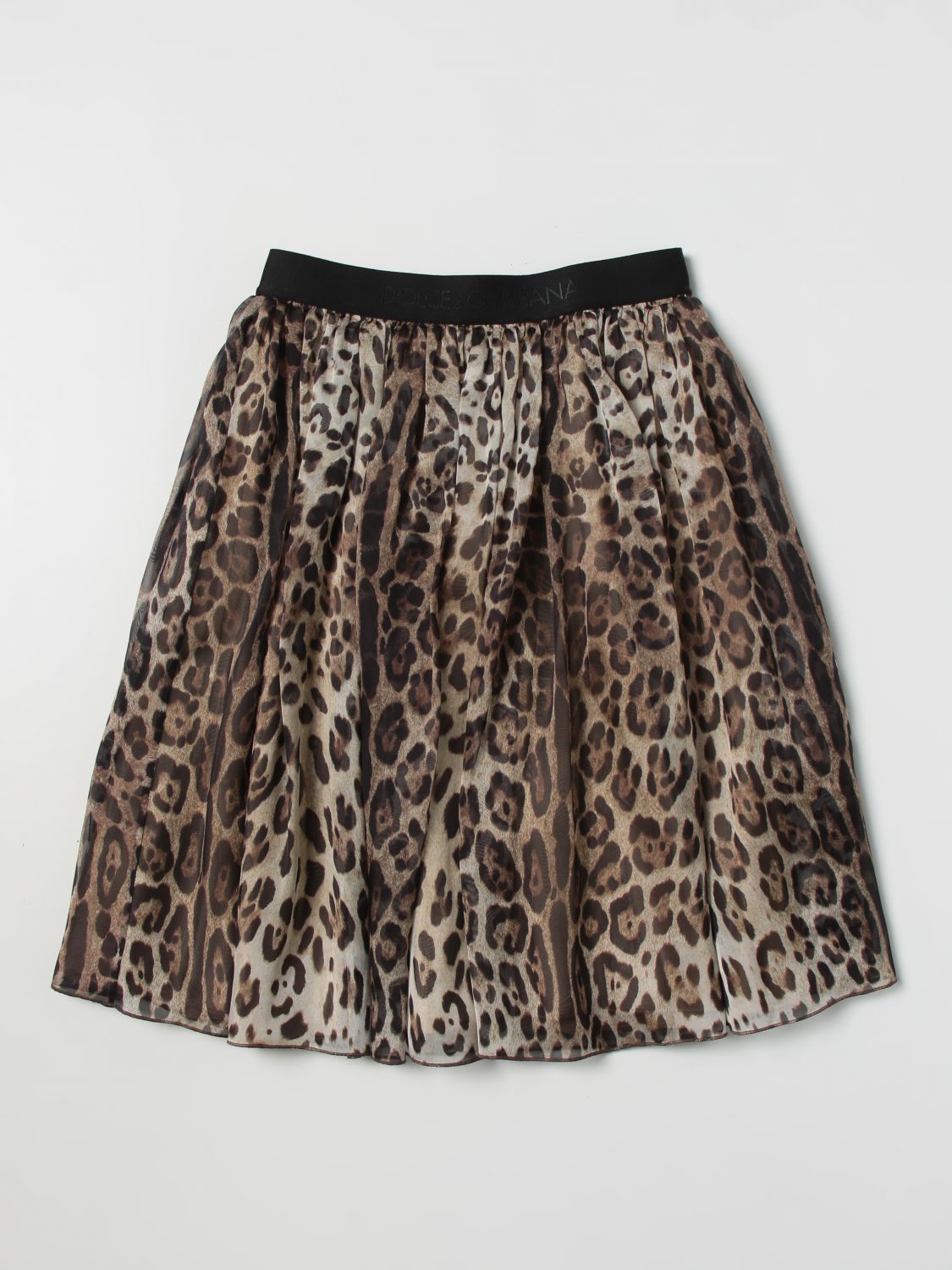 Dolce & Gabbana Kids' Leopard-print Silk Skirt In Multicolor