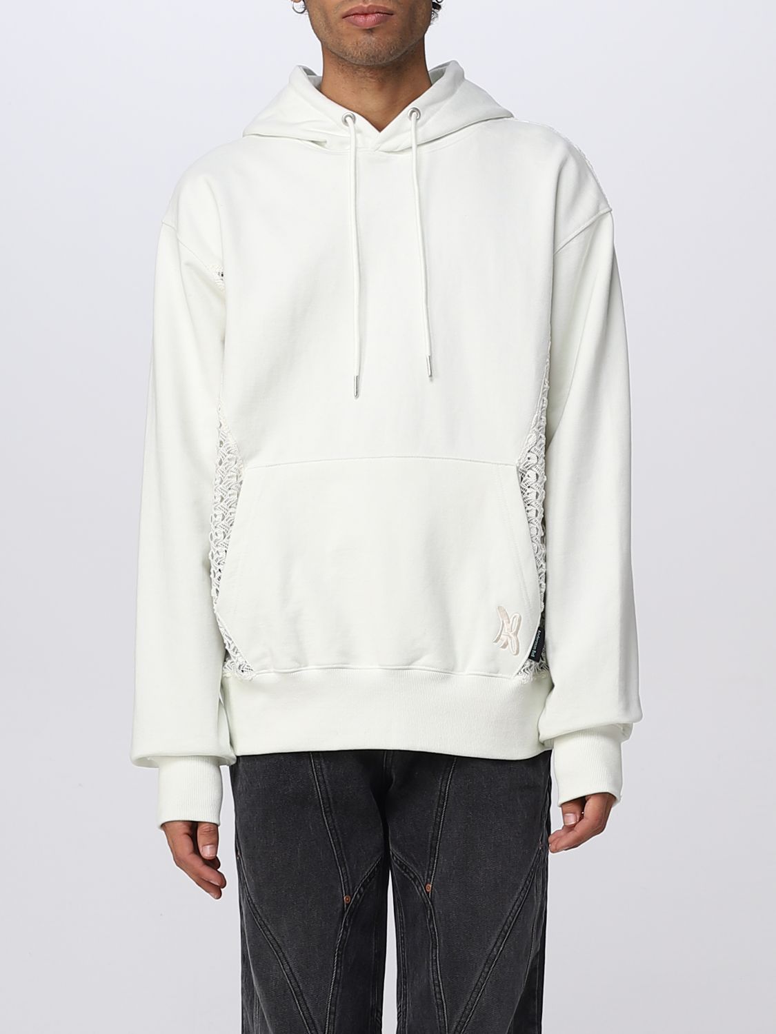 Andersson Bell Brushed Cotton Hoodie With Lace Insert In White
