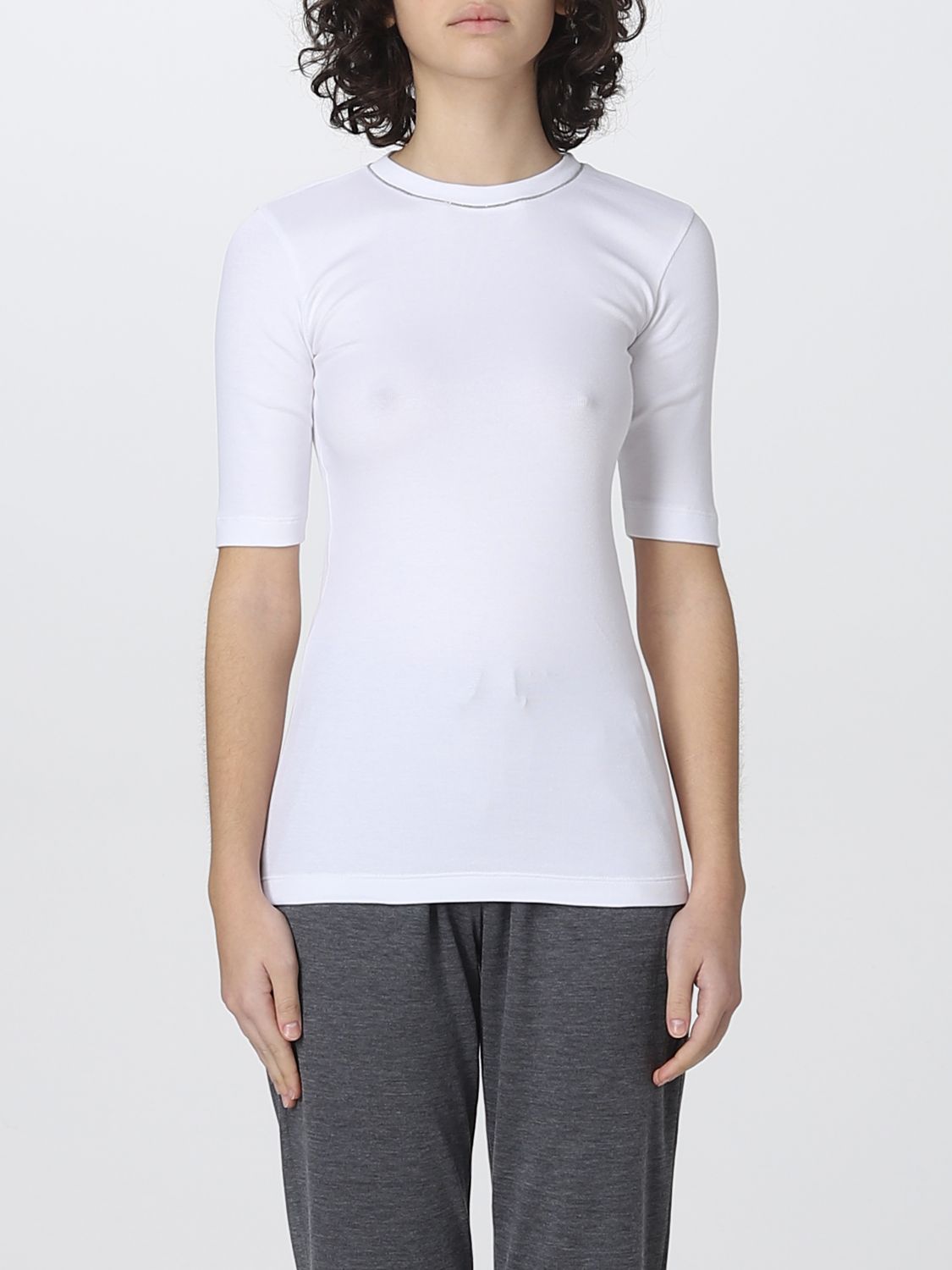 Shop Brunello Cucinelli T-shirt In Stretch Fabric In White