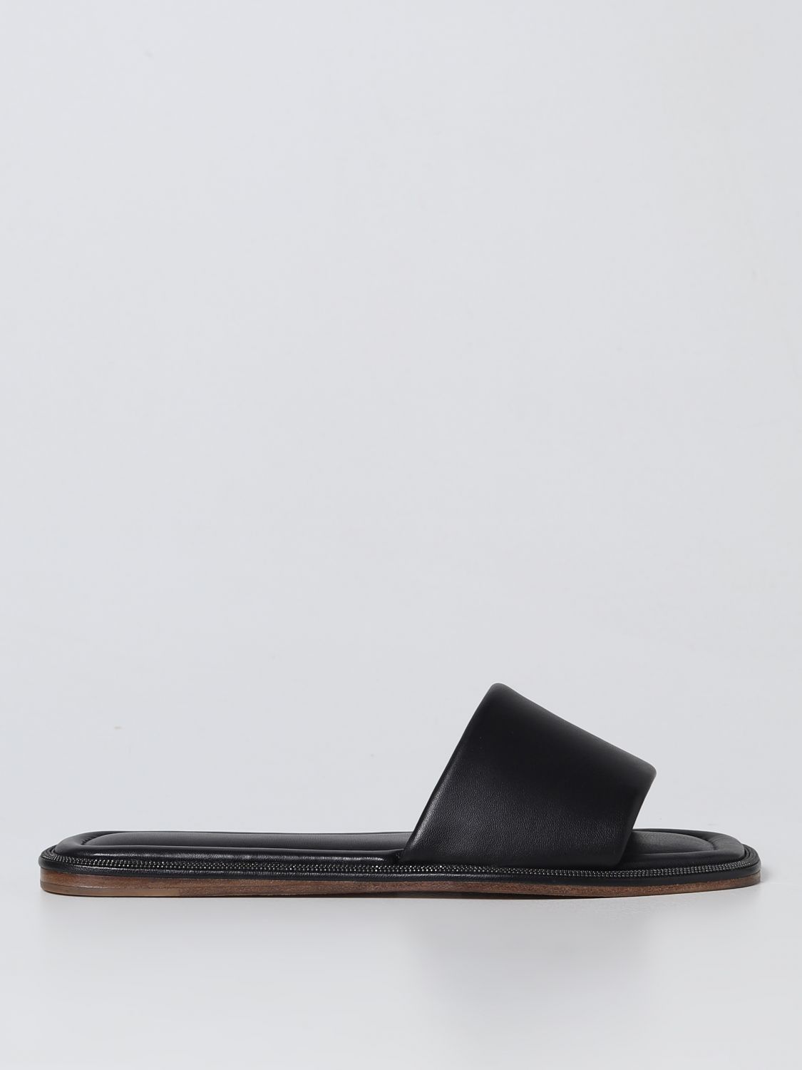 Shop Brunello Cucinelli Sandal In Nappa With Monil In Black