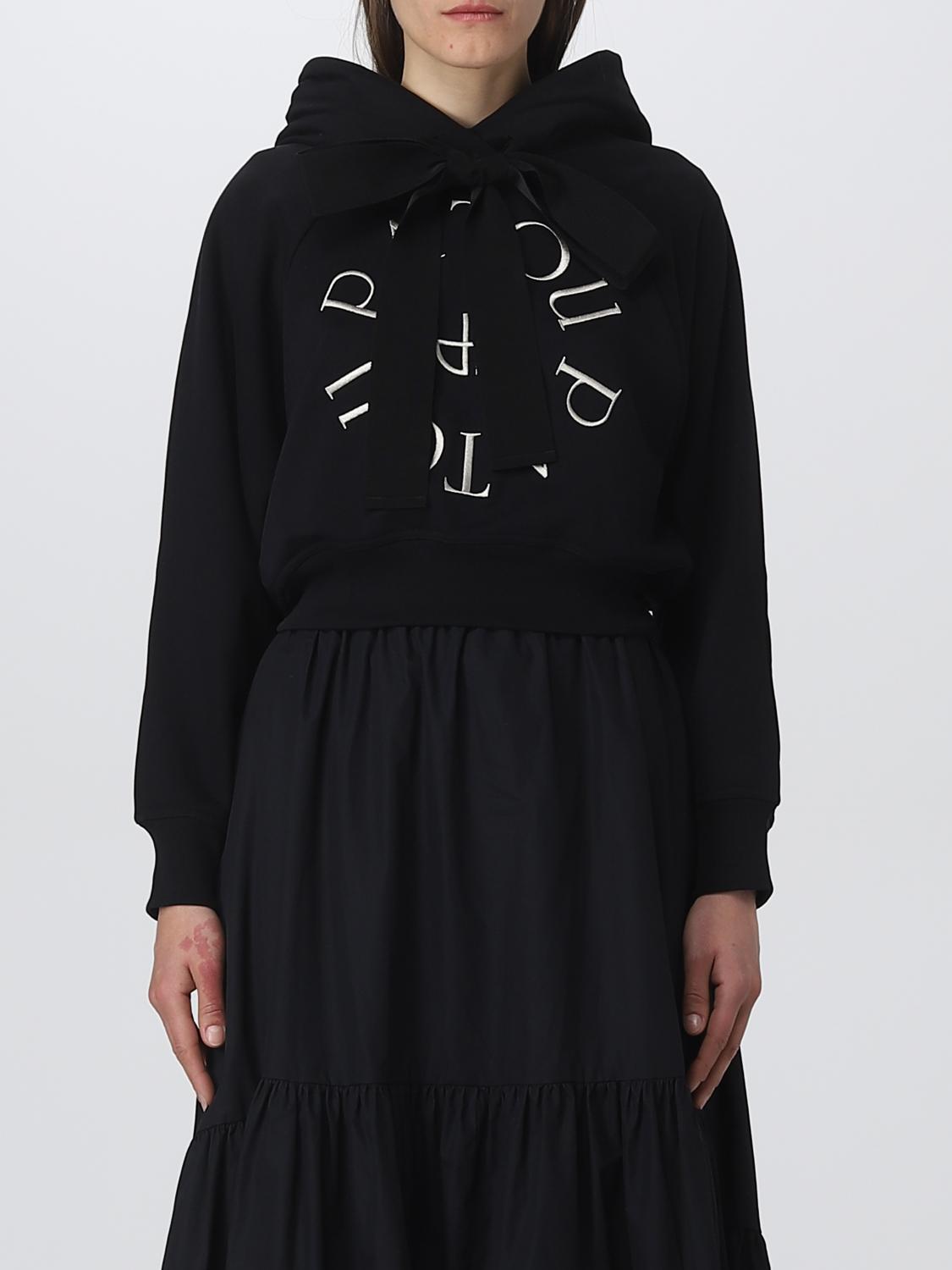 Patou Black Cotton Cropped Medallion Hoodie With Logo Embroidery In Black