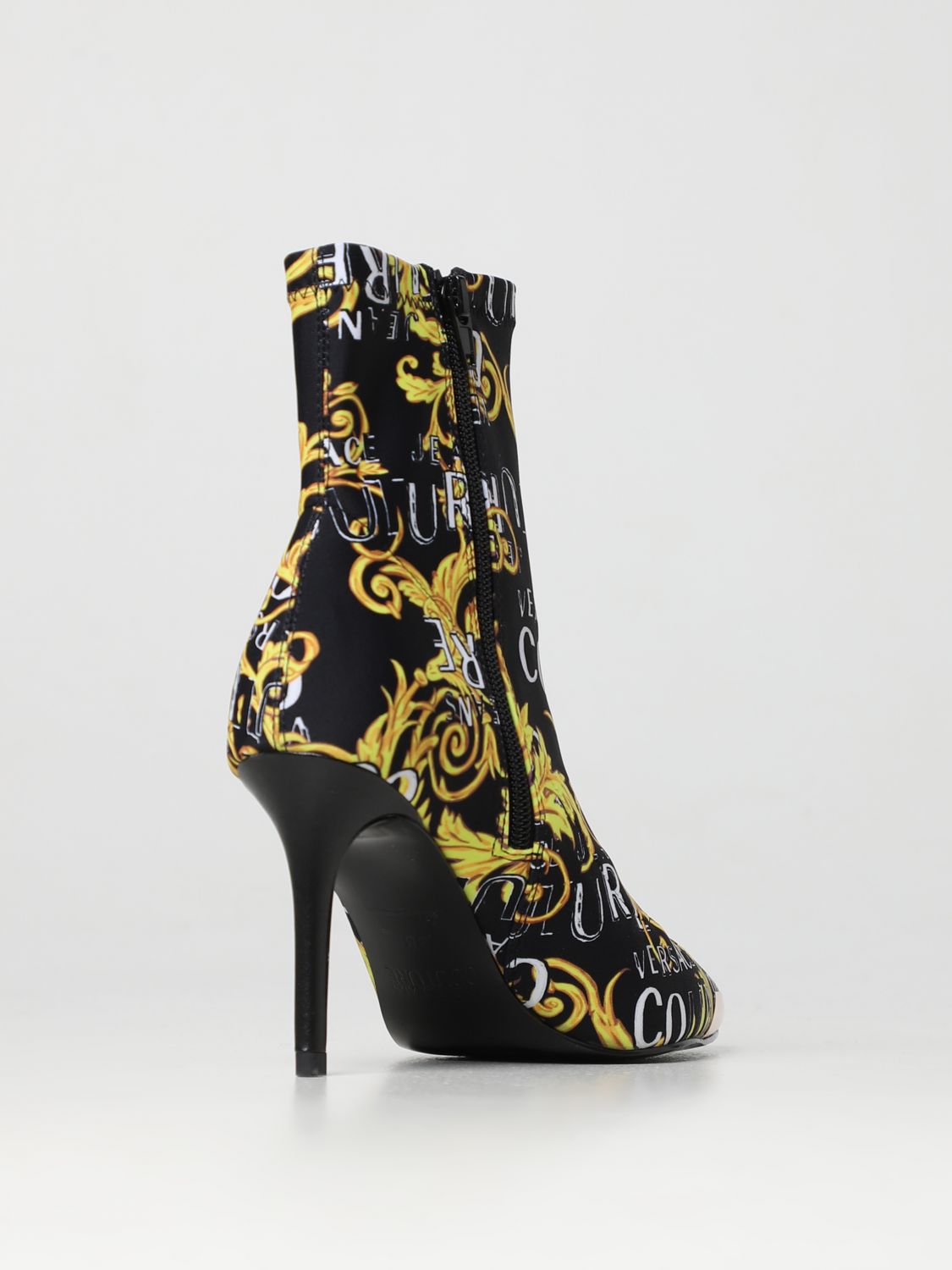 VERSACE JEANS COUTURE: heeled ankle boots for women - Black | Versace ...