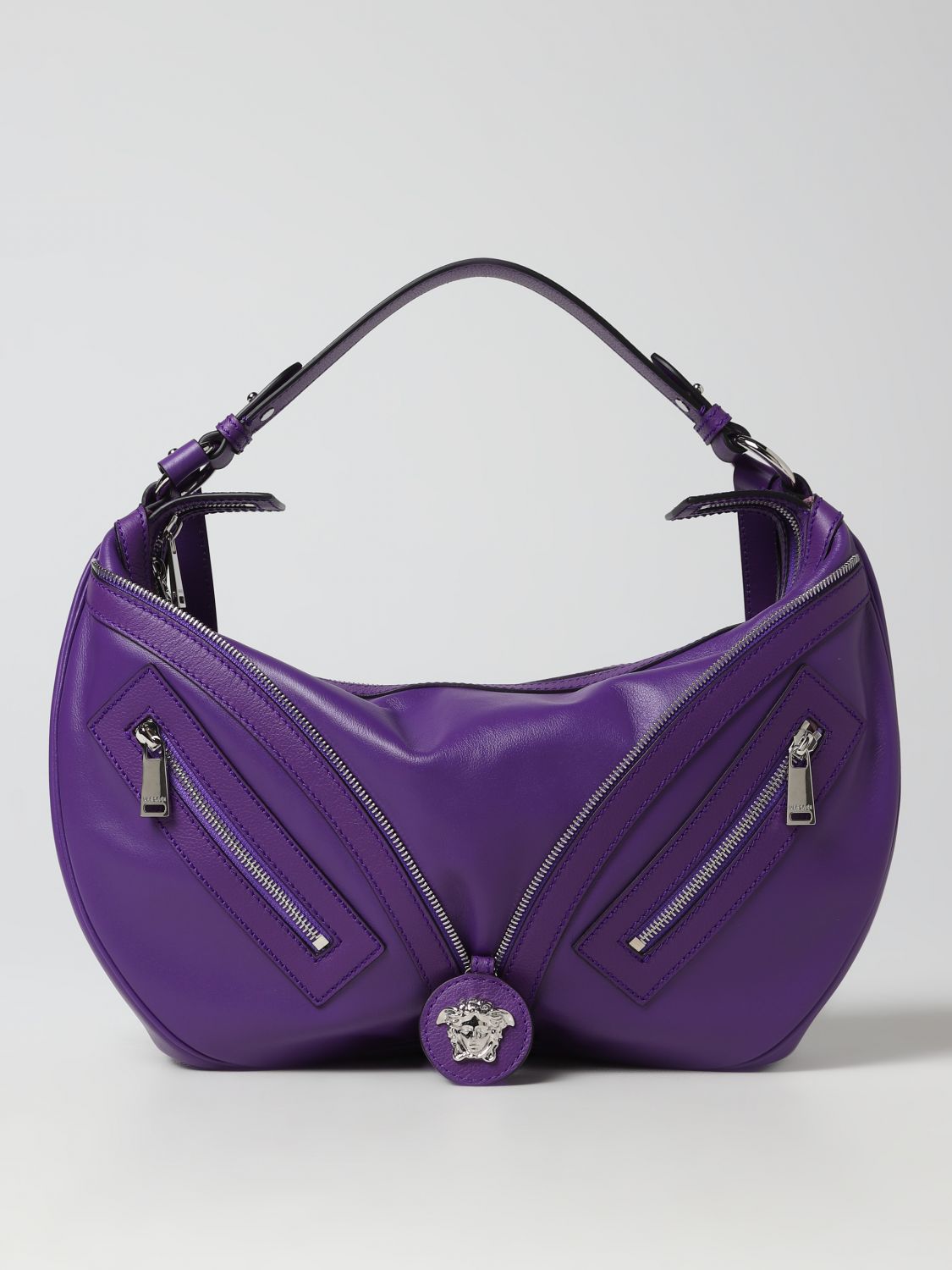 Versace Repeat Leather Shoulder Bag In Violet