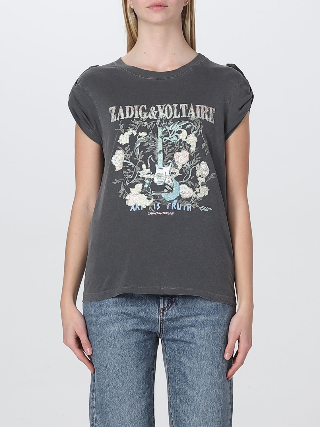 ZADIG & VOLTAIRE: Camiseta para mujer, Gris | Camiseta & Voltaire JWTS01524 en línea en GIGLIO.COM