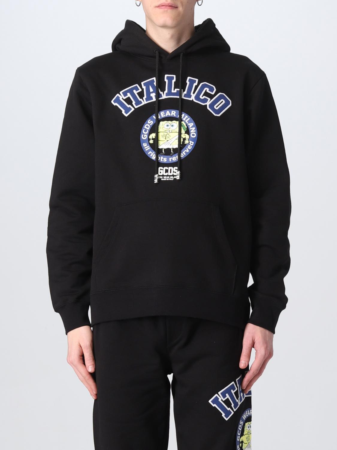Gcds Graphic Printed Long-sleeved Hoodie In Black