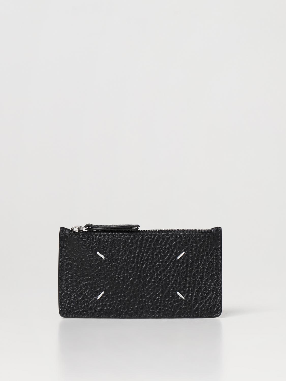 Maison Margiela Signature Stitched Leather Cardholder In Black