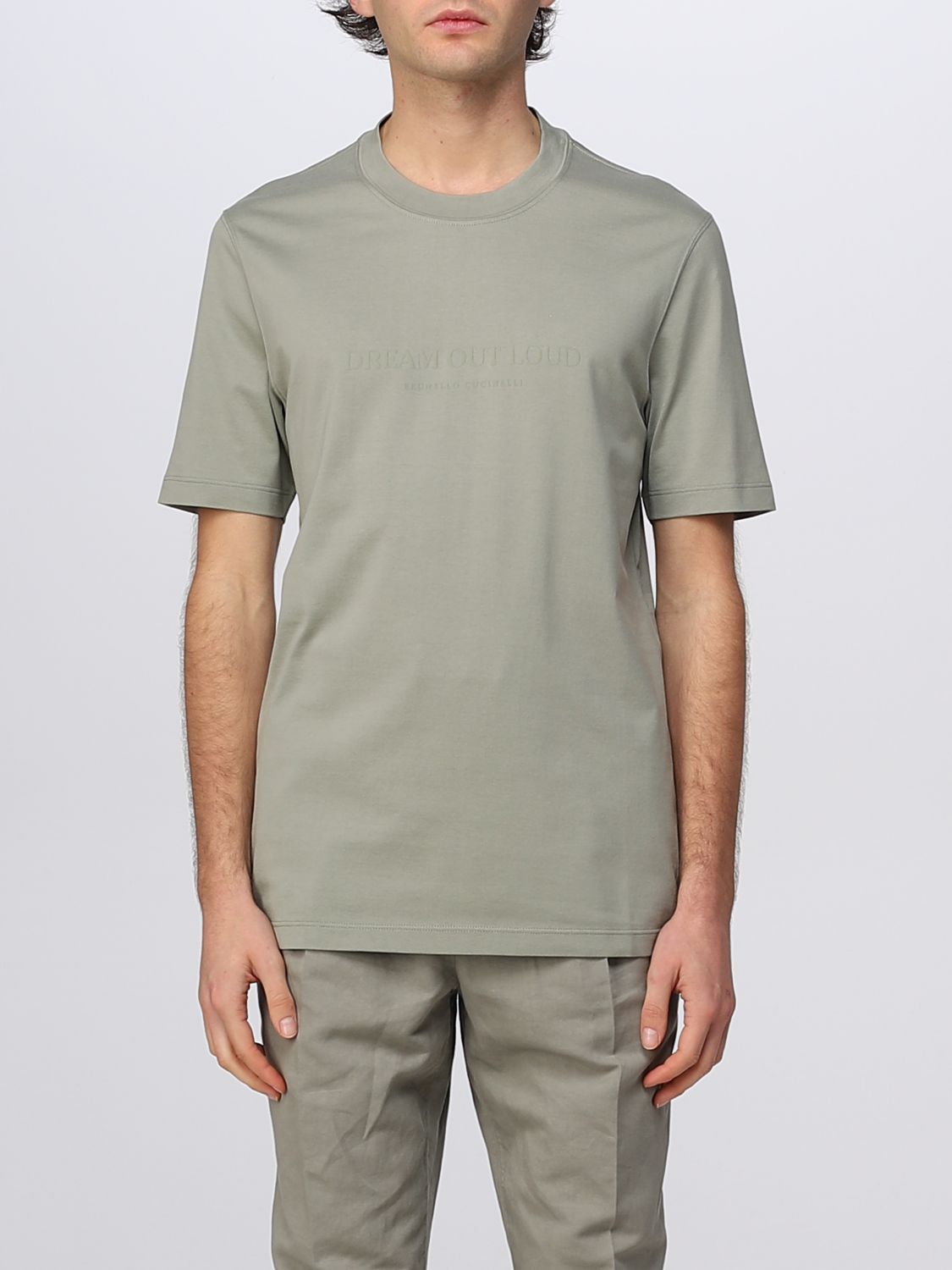Brunello Cucinelli Basic T-shirt With Tone-on-tone Logo In Green