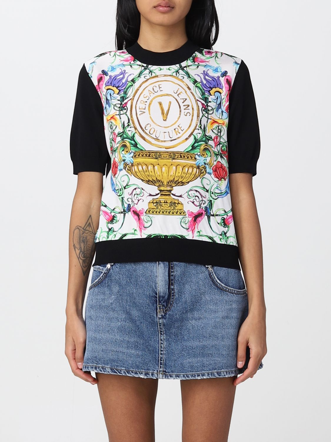 VERSACE JEANS COUTURE: t-shirt for woman - Black | Versace Jeans ...