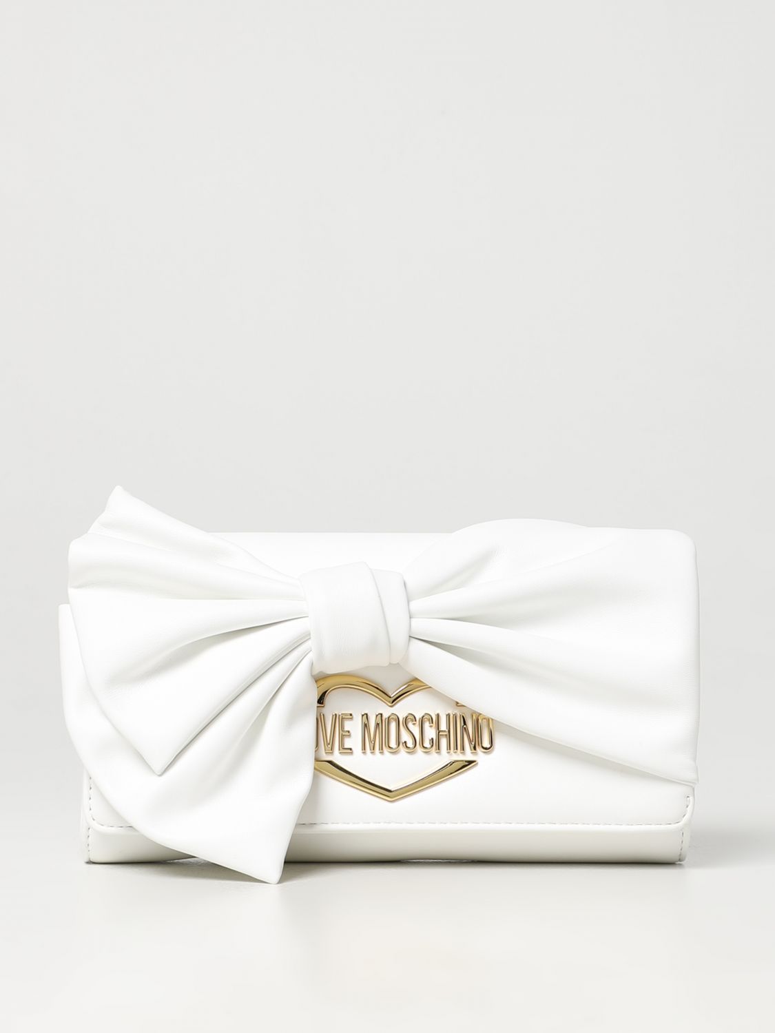 Borsa a mano Love Moschino: Clutch Love Moschino in pelle sintetica con logo metallico bianco 1