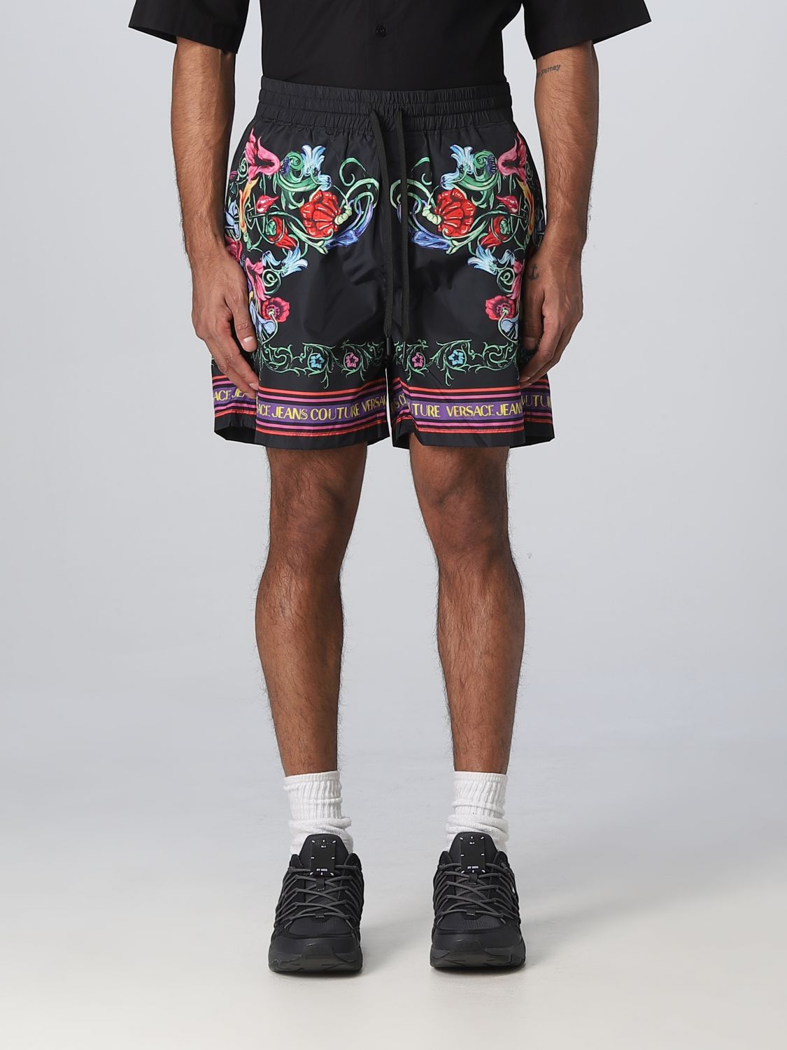 Shop Versace Jeans Couture Shorts In Viscose In Black