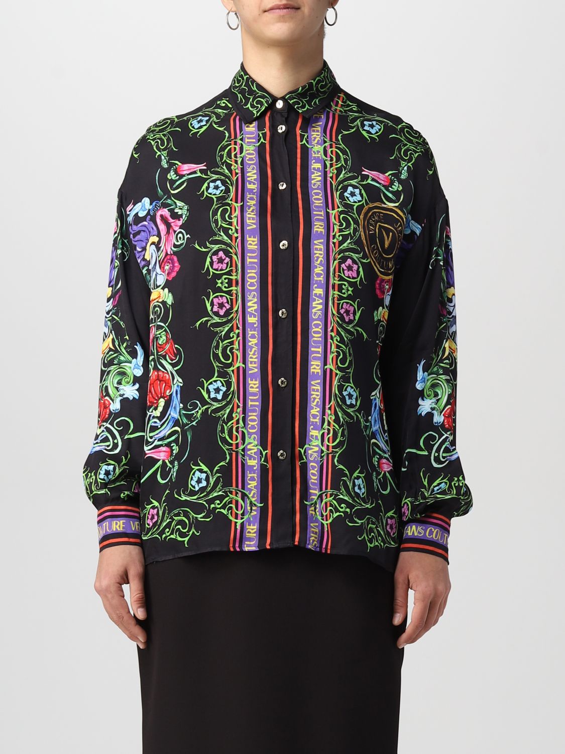 Shop Versace Jeans Couture Shirt In Viscose In Black