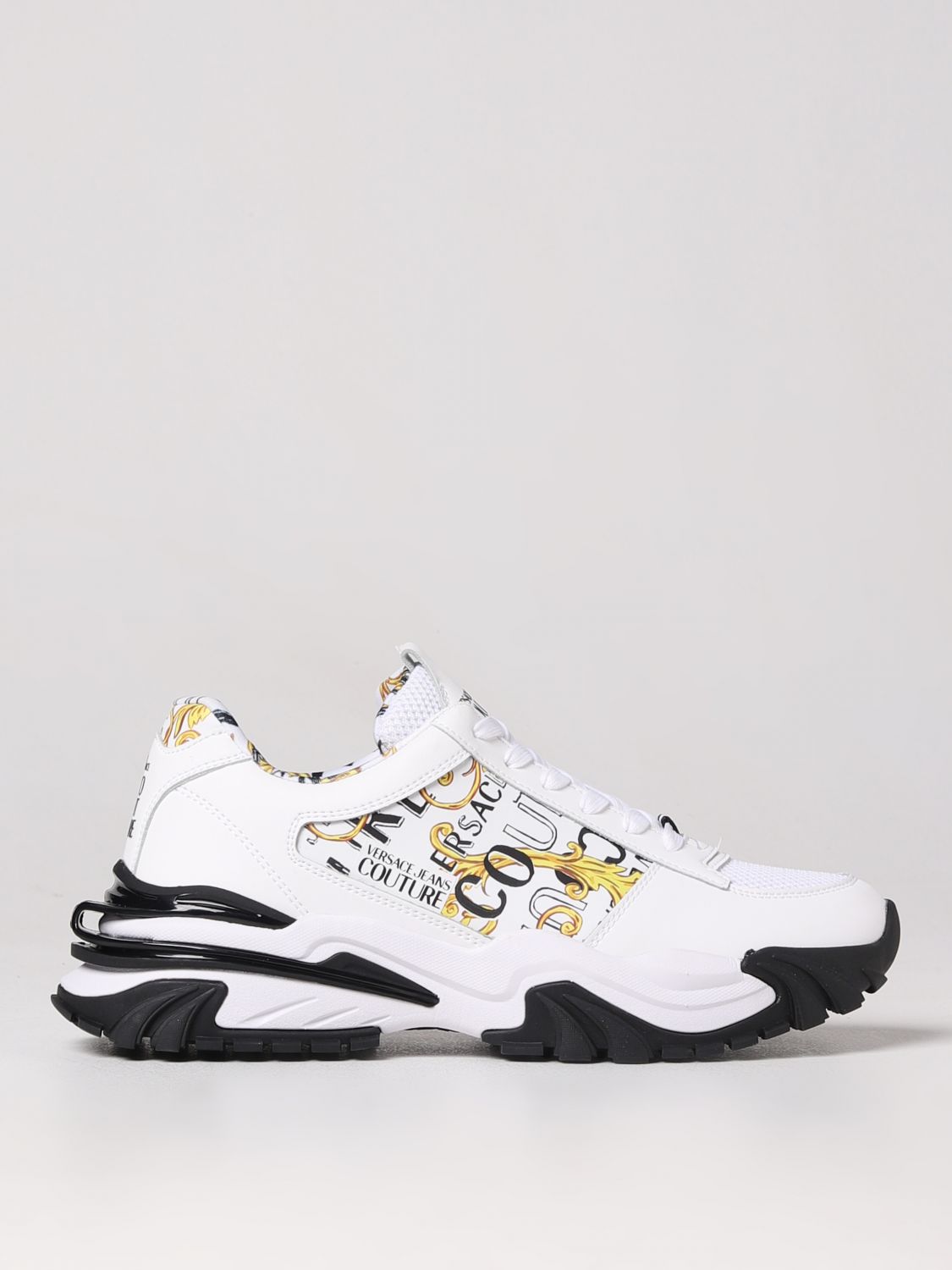 Shop Versace Jeans Couture Sneakers In Leather And Nylon With Baroque Print In White