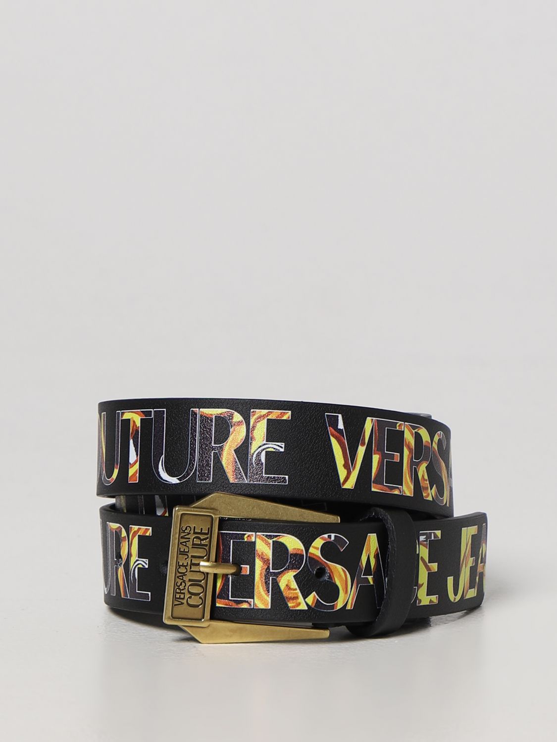 Cintura Versace Jeans Couture: Cintura Versace Jeans Couture in pelle con logo stampato all over nero 1