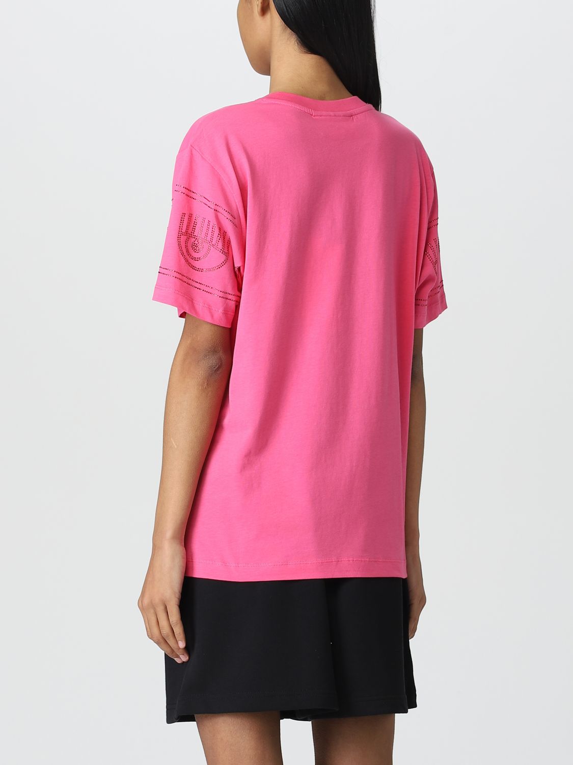 T-shirt Chiara Ferragni: T-shirt Chiara Ferragni in cotone con strass applicati rosa 2