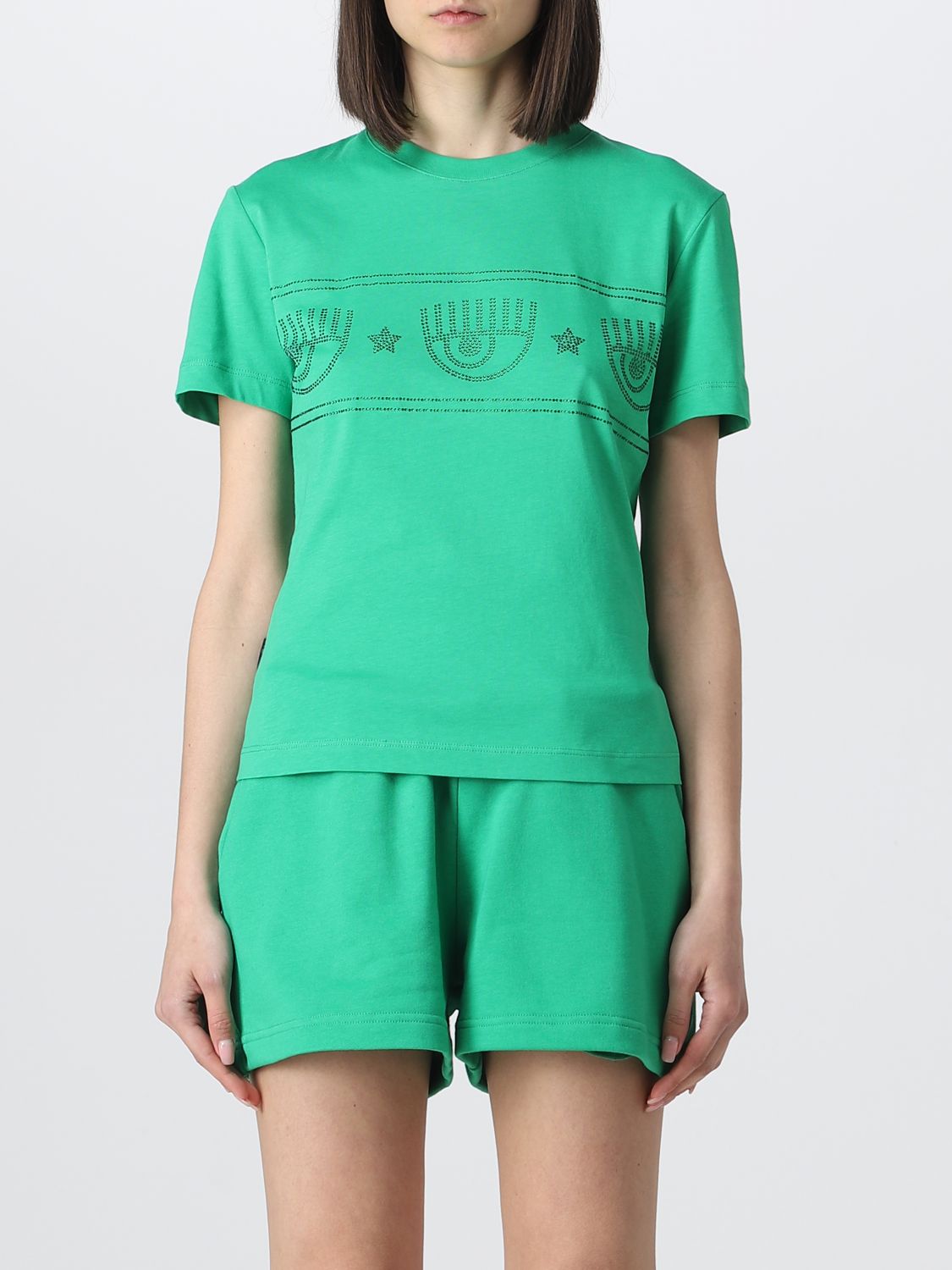 Chiara Ferragni Crystal-embellishment Cotton T-shirt In Green