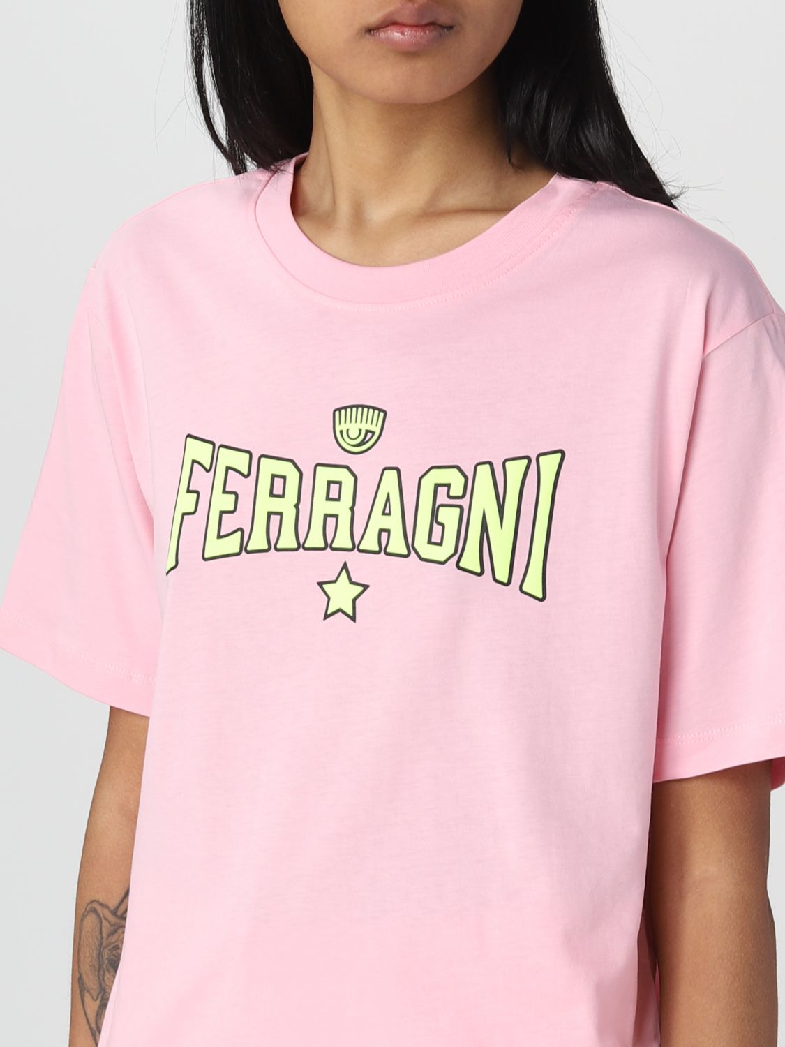 T-shirt Chiara Ferragni: T-shirt Chiara Ferragni in cotone rosa 4
