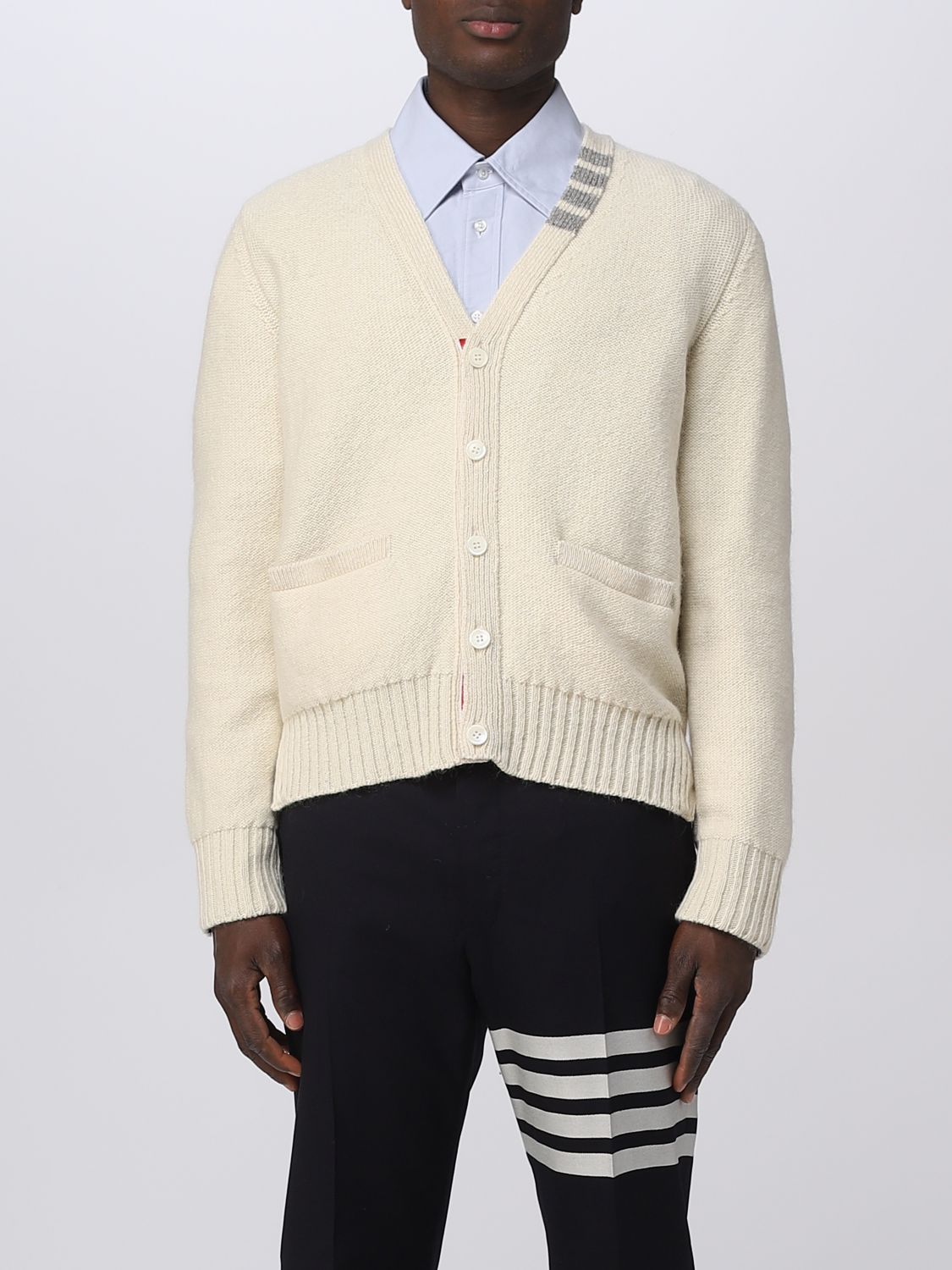 THOM BROWNE: wool blend cardigan - White | Thom Browne