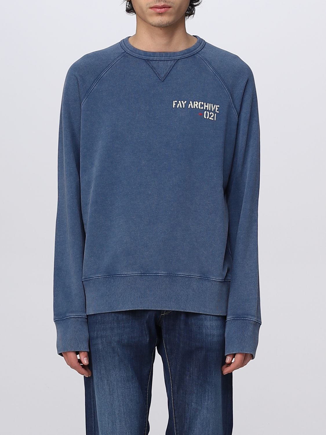 FAY: sweatshirt for man - Blue | Fay sweatshirt MJMB546104TVDA online ...