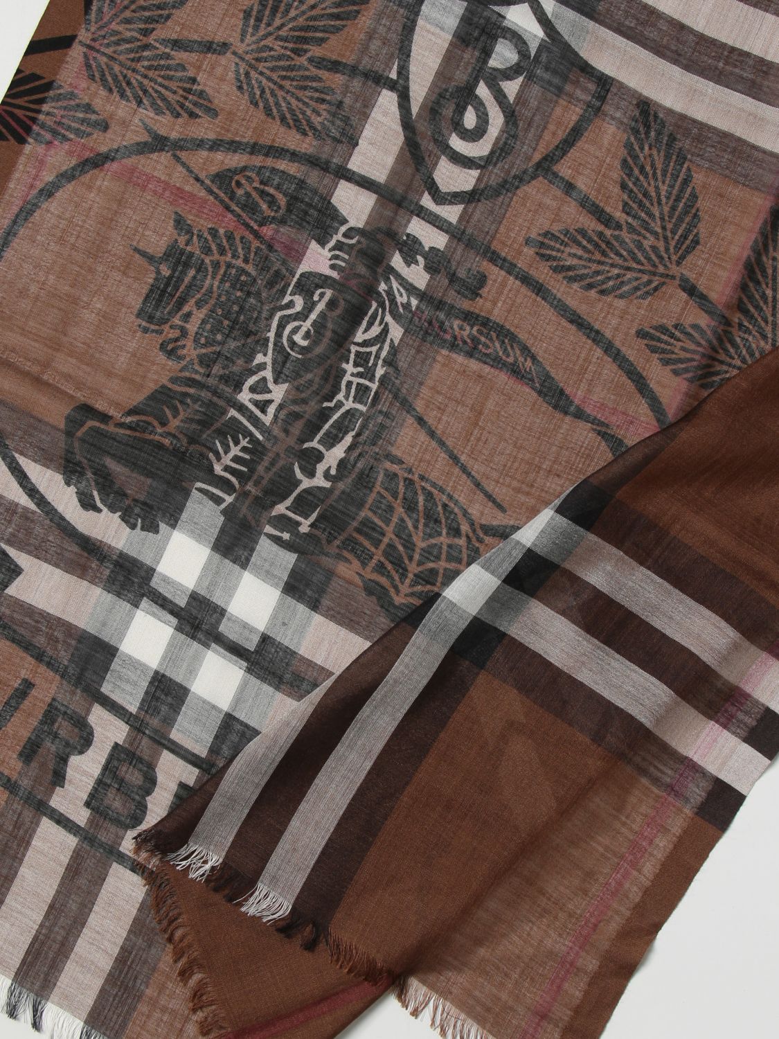 Sciarpa Burberry: Sciarpa Burberry in lana con stampa check e logo all over marrone 3