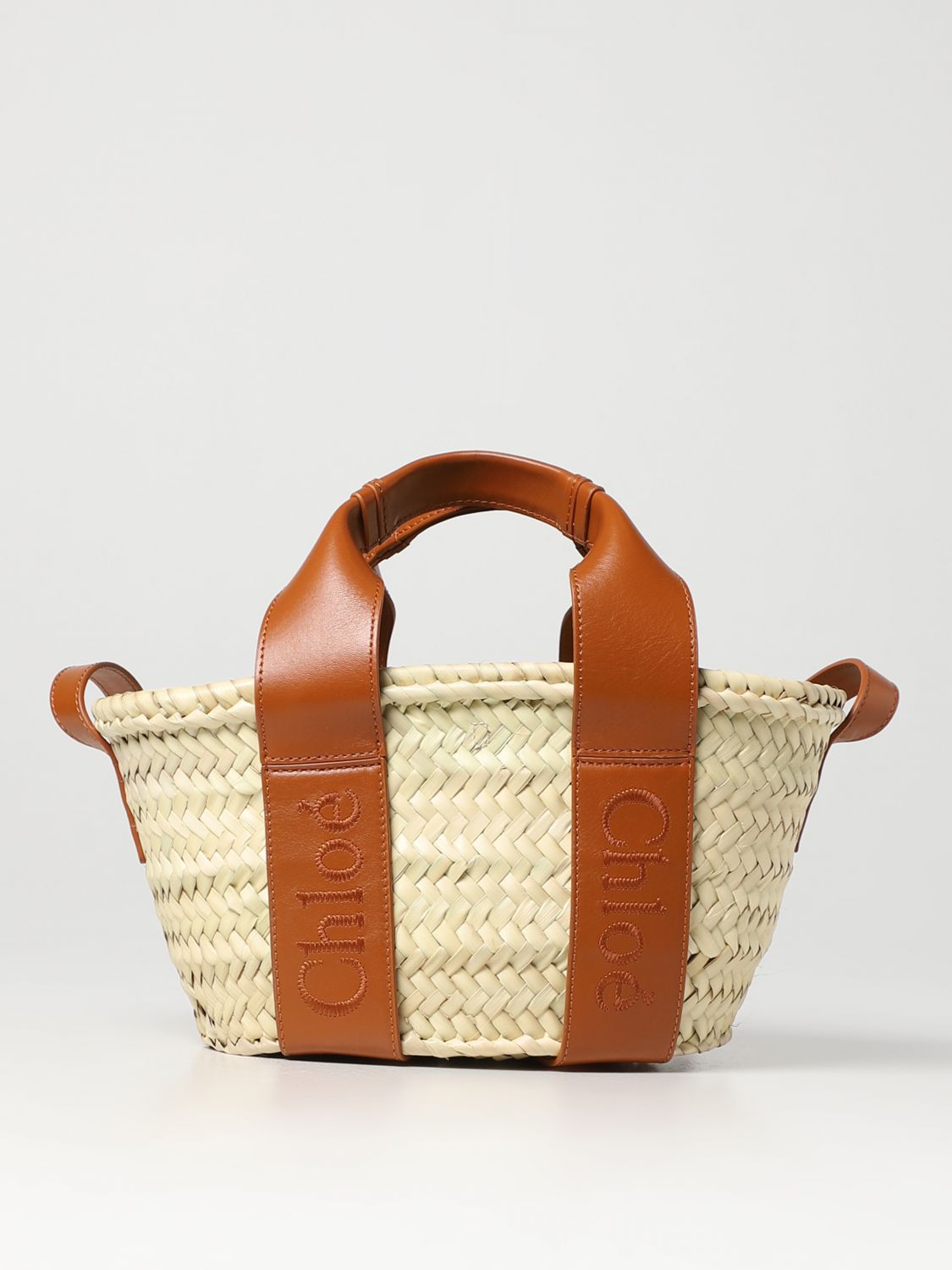 Chloé Sense  Bag In Woven Raffia And Leather In Brown