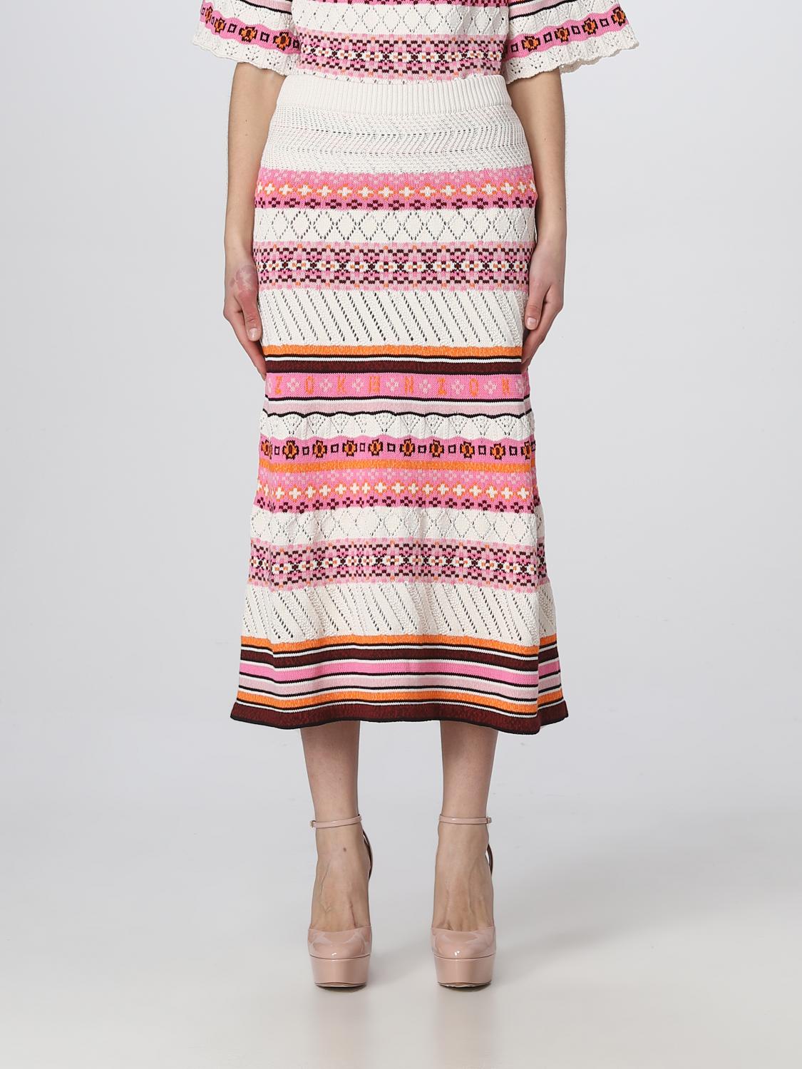 Kenzo Crochet Cotton Blend Midi Skirt With Fairisle Motif In Pink
