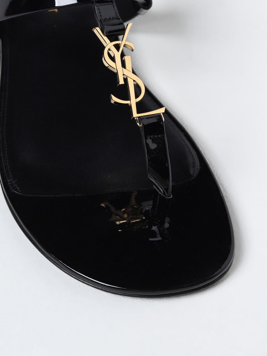 SAINT LAURENT: Cassandra patent leather sandals - Black | Saint Laurent ...