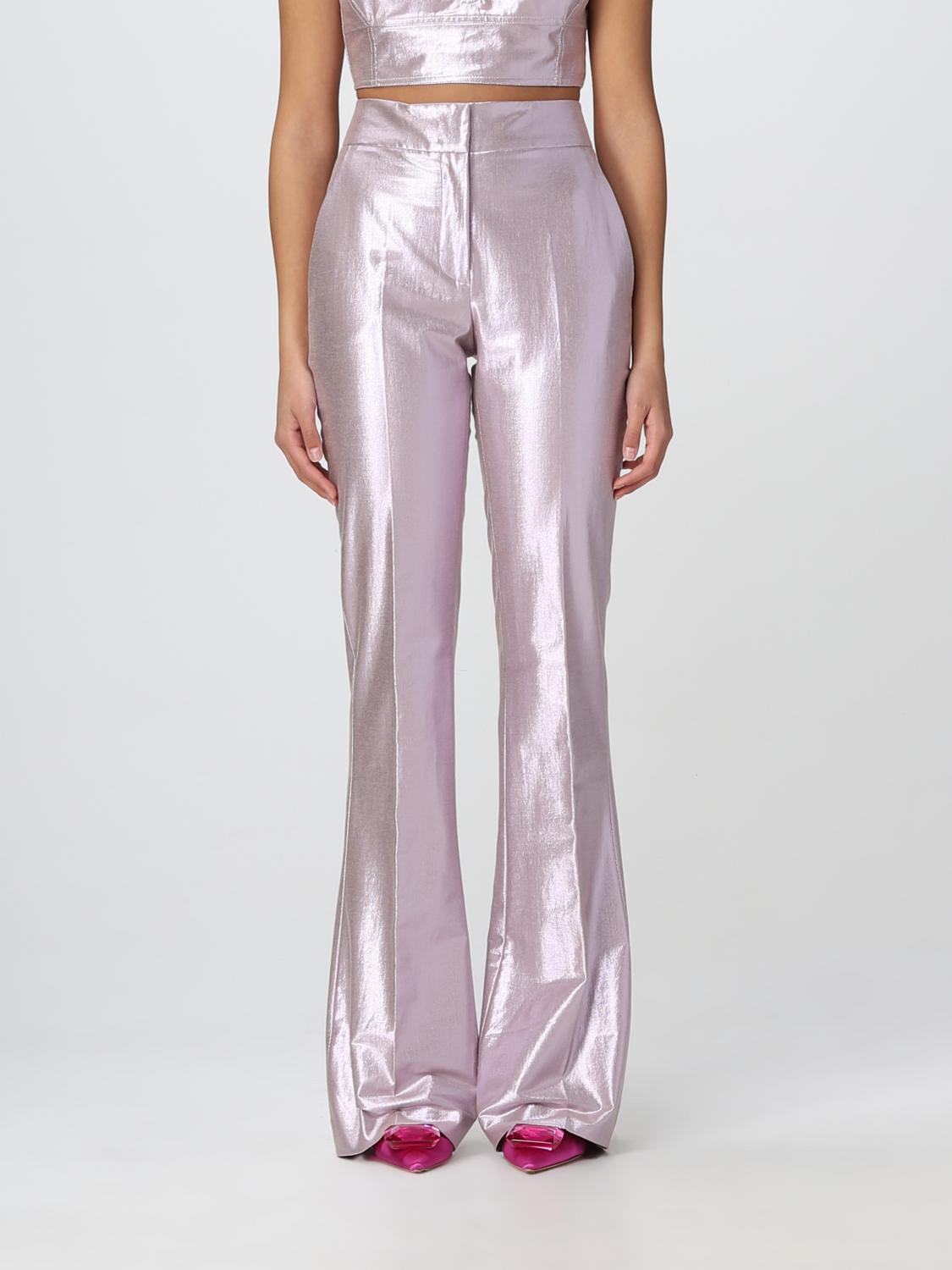 Genny Metallic Flared Trousers In Pink