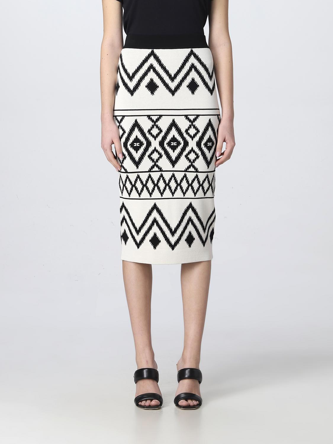 Elisabetta Franchi Longuette Skirt With Pattern In Butter