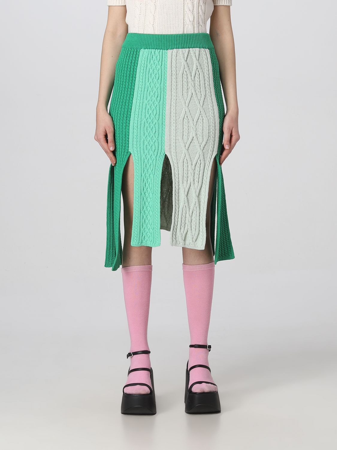 Andersson Bell Slit-detail Panelled Skirt In Green