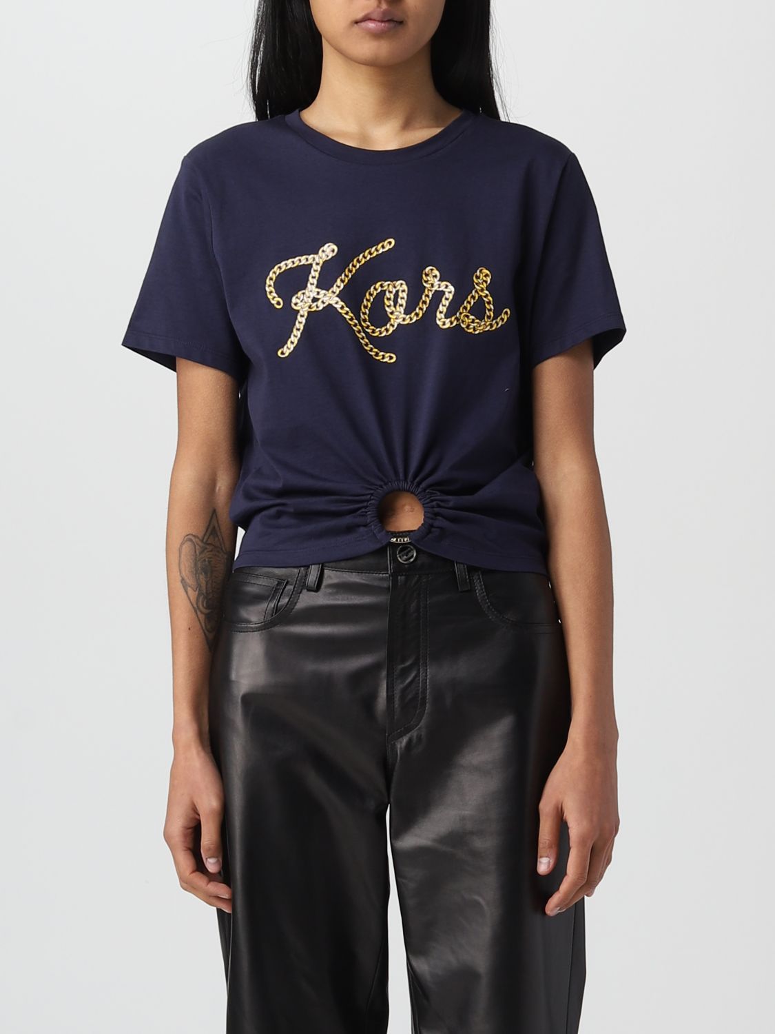 Michael Kors Ruched Cotton T-shirt In Blue