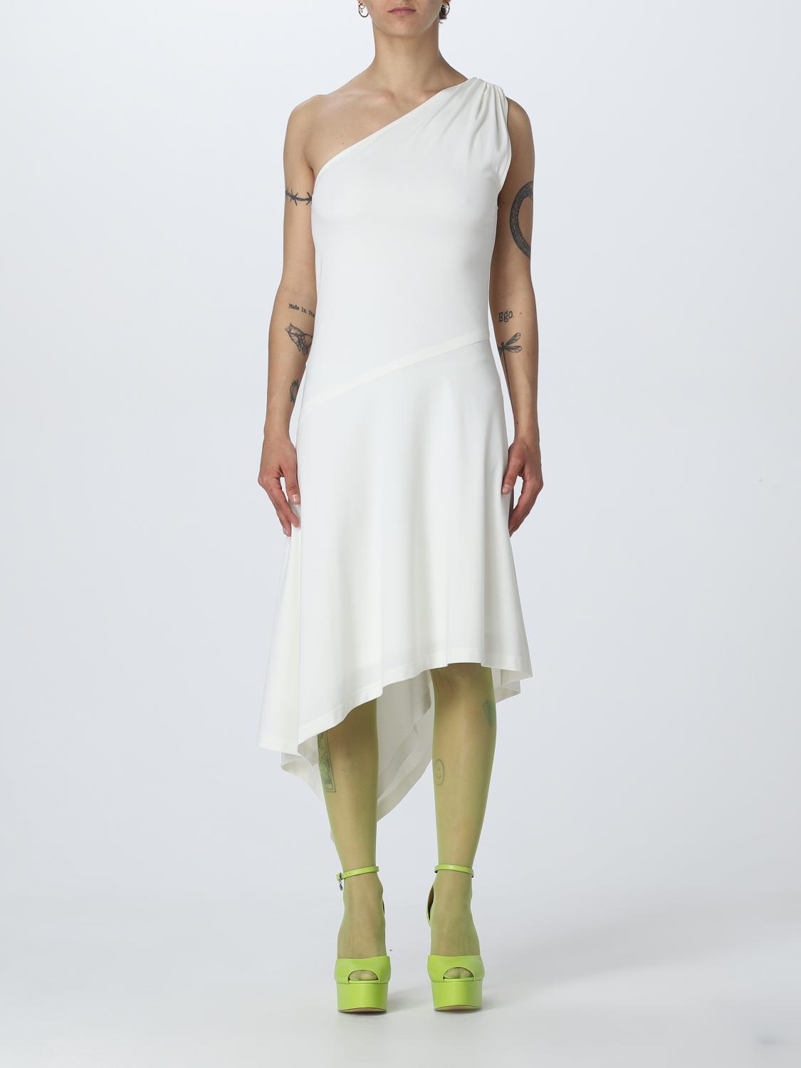 Jw Anderson One-shoulder Buckle Asymmetric Midi Dress In White