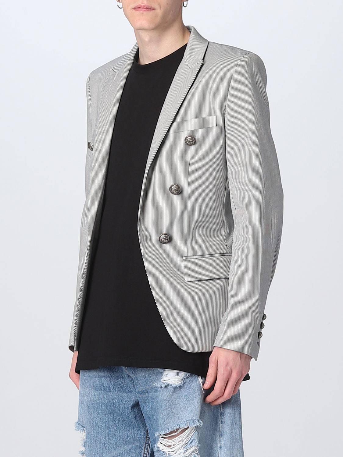 Ik wil niet Kakadu ontgrendelen BALMAIN: jacket for man - Grey | Balmain jacket TH07110X077 online on  GIGLIO.COM