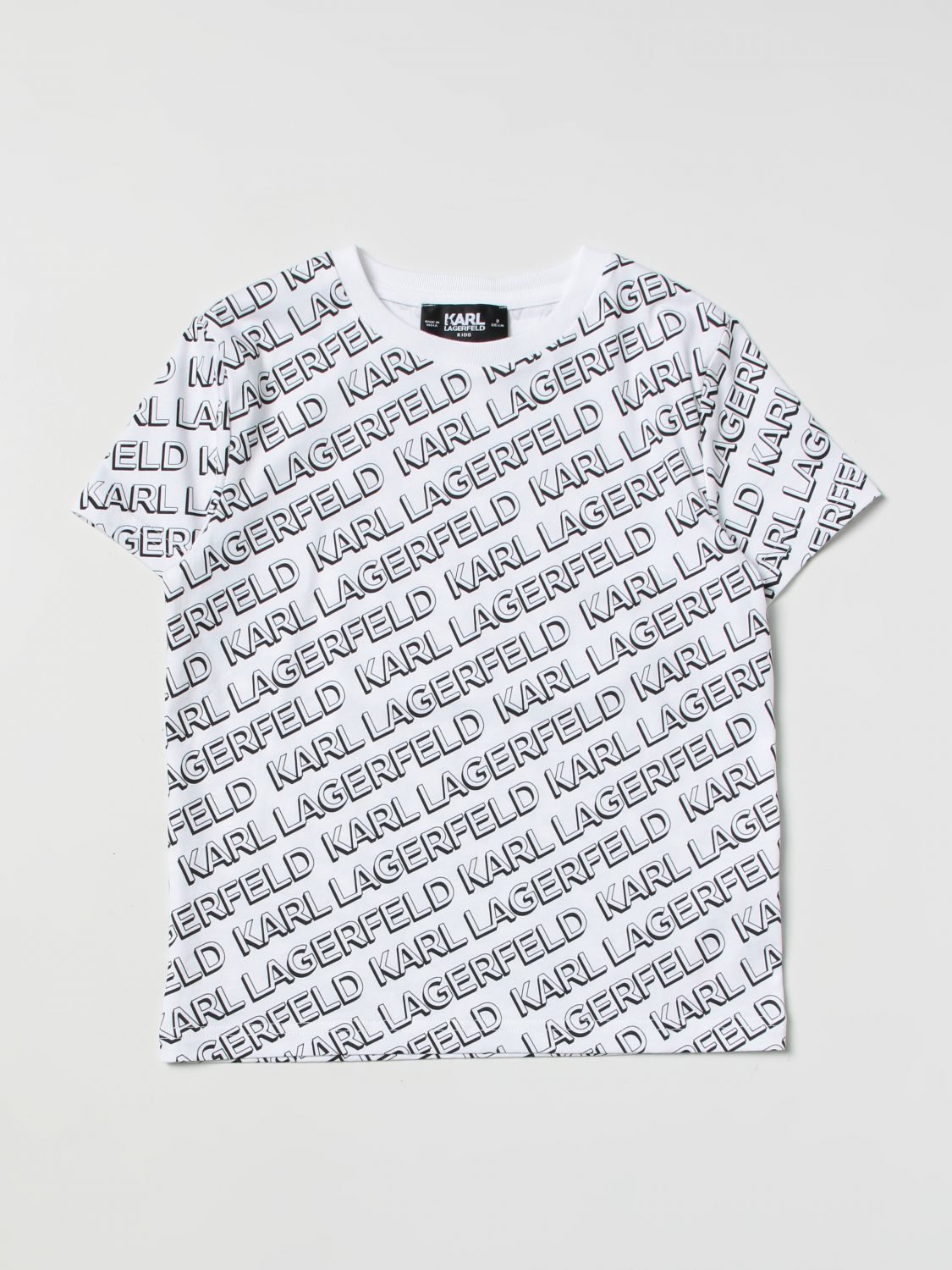 Karl Lagerfeld Kids' Logo-stripe Print Crew-neck T-shirt In White