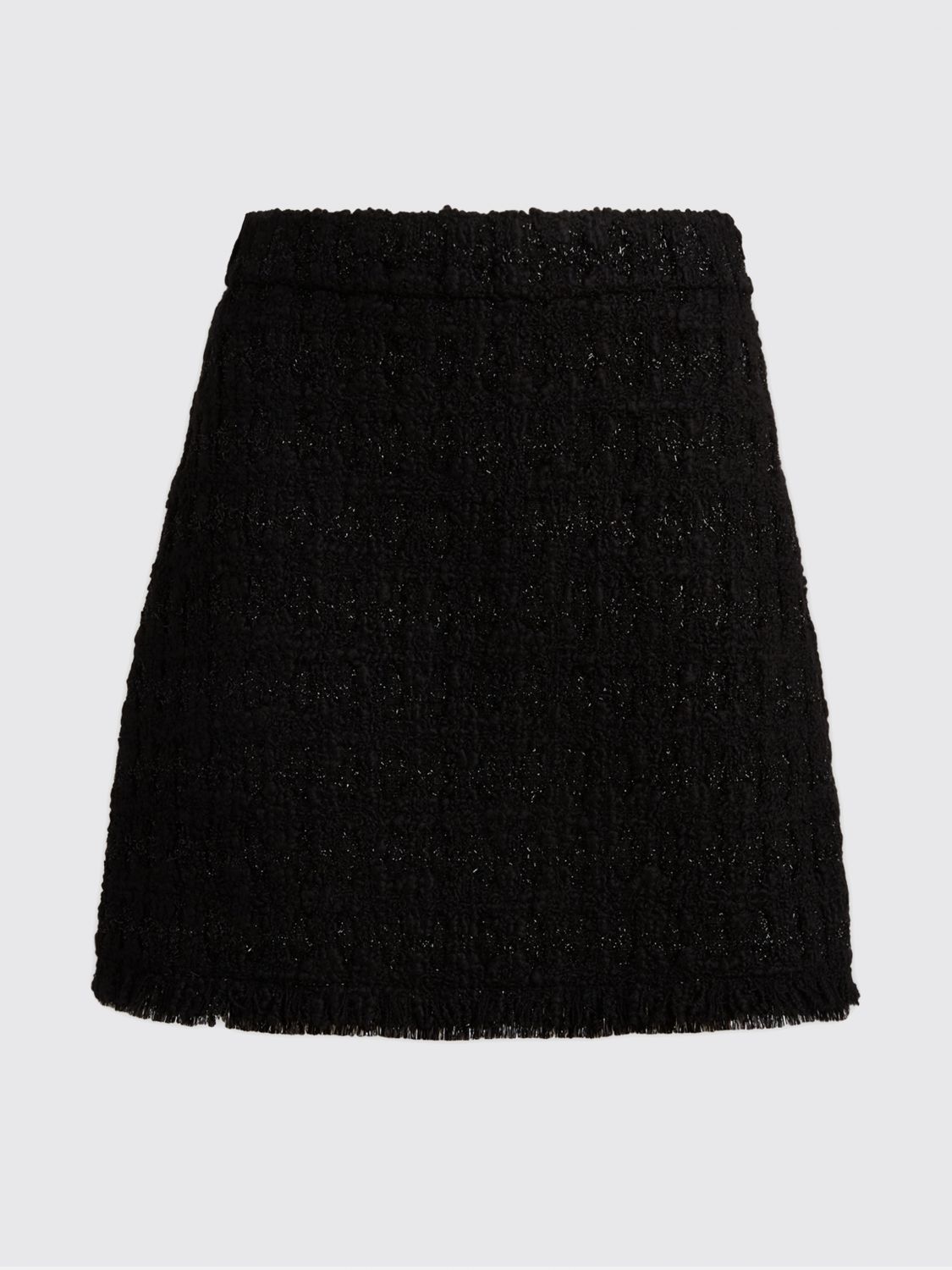Tory Burch High Waist Wool Blend Miniskirt With Fringed Hem In Black