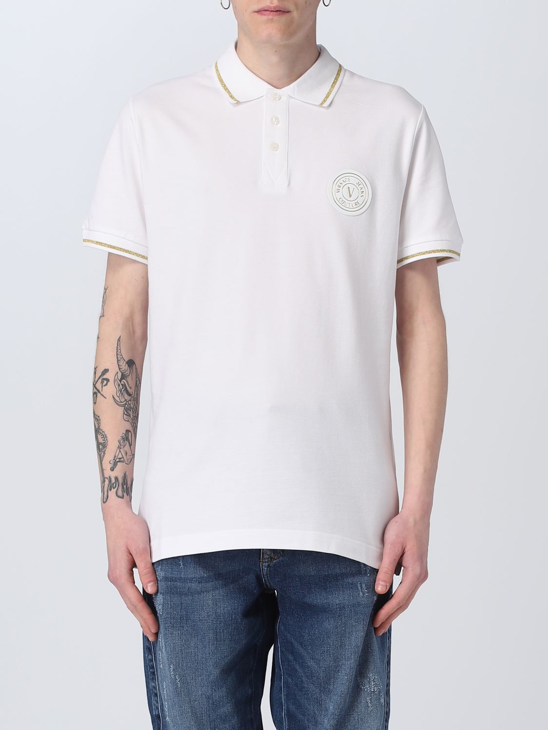 VERSACE JEANS COUTURE: polo shirt for man - White | Versace Jeans ...