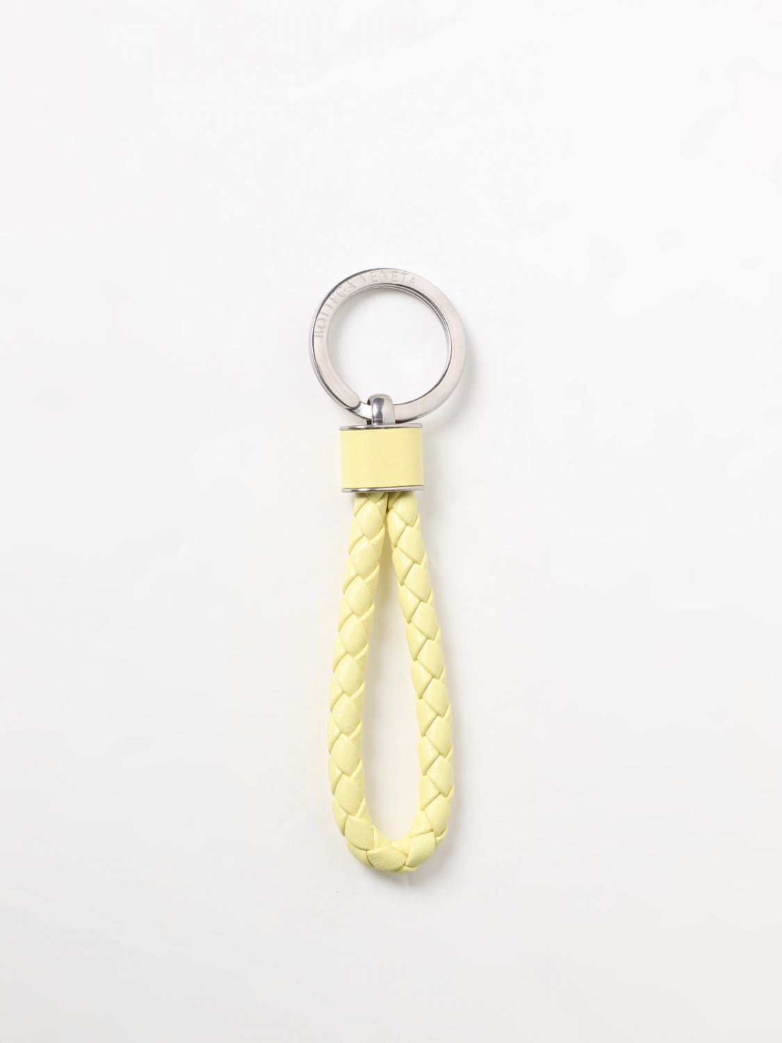 Bottega Veneta Key Ring In Woven Leather In Yellow